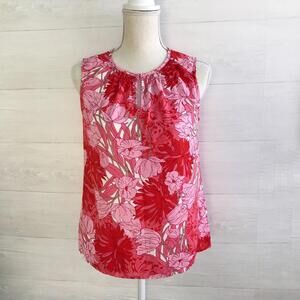 Violet + Claire - Pink floral semi-sheer sleeveless blouse, S
